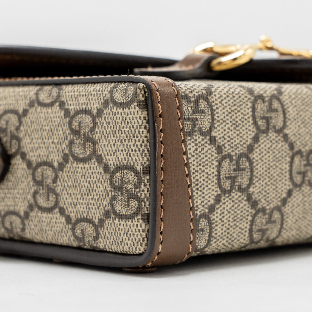 GUCCI HORSEBIT 1955 MINI BAG GG SUPREME CANVAS BEIGE/DARK BROWN GHW