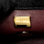 CHANEL MINI COCO HANDLE CAVIAR BLACK / BURGUNDY HANDLE LGHW (MICROCHIP)