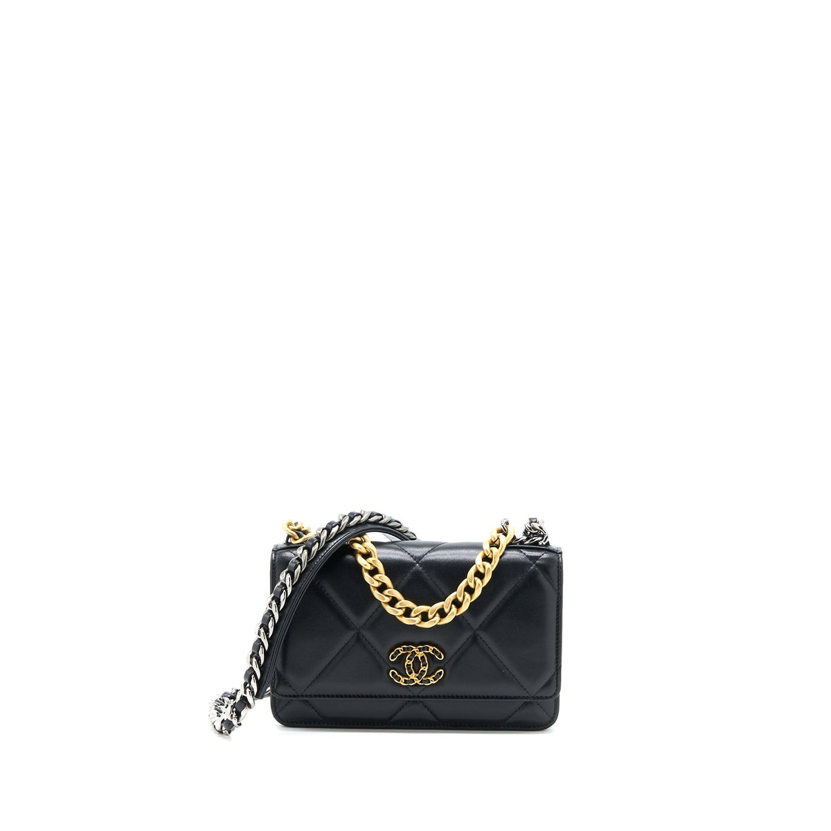 CHANEL 19 WALLET ON CHAIN LAMBSKIN BLACK MULTICOLOUR HARDWARE (MICROCHIP)
