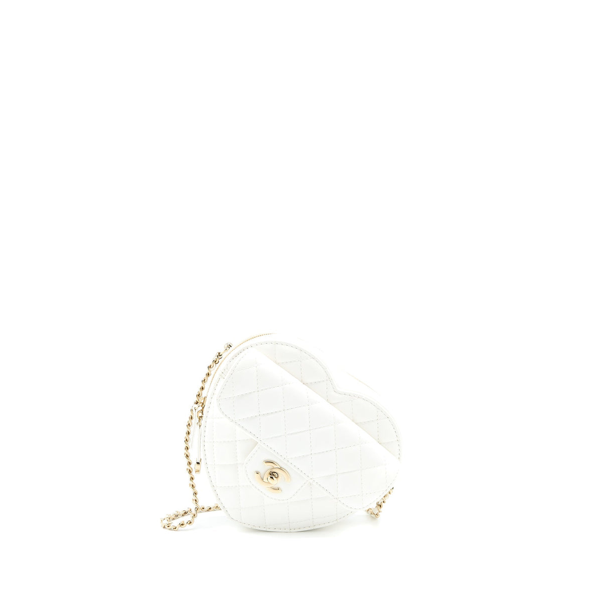 CHANEL 22S HEART BAG LAMBSKIN WHITE LGHW (MICROCHIP)