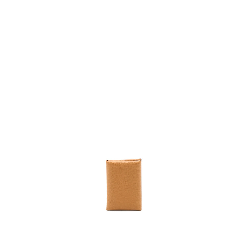 Hermes Calvi Duo Card Holder Epsom Gold SHW
