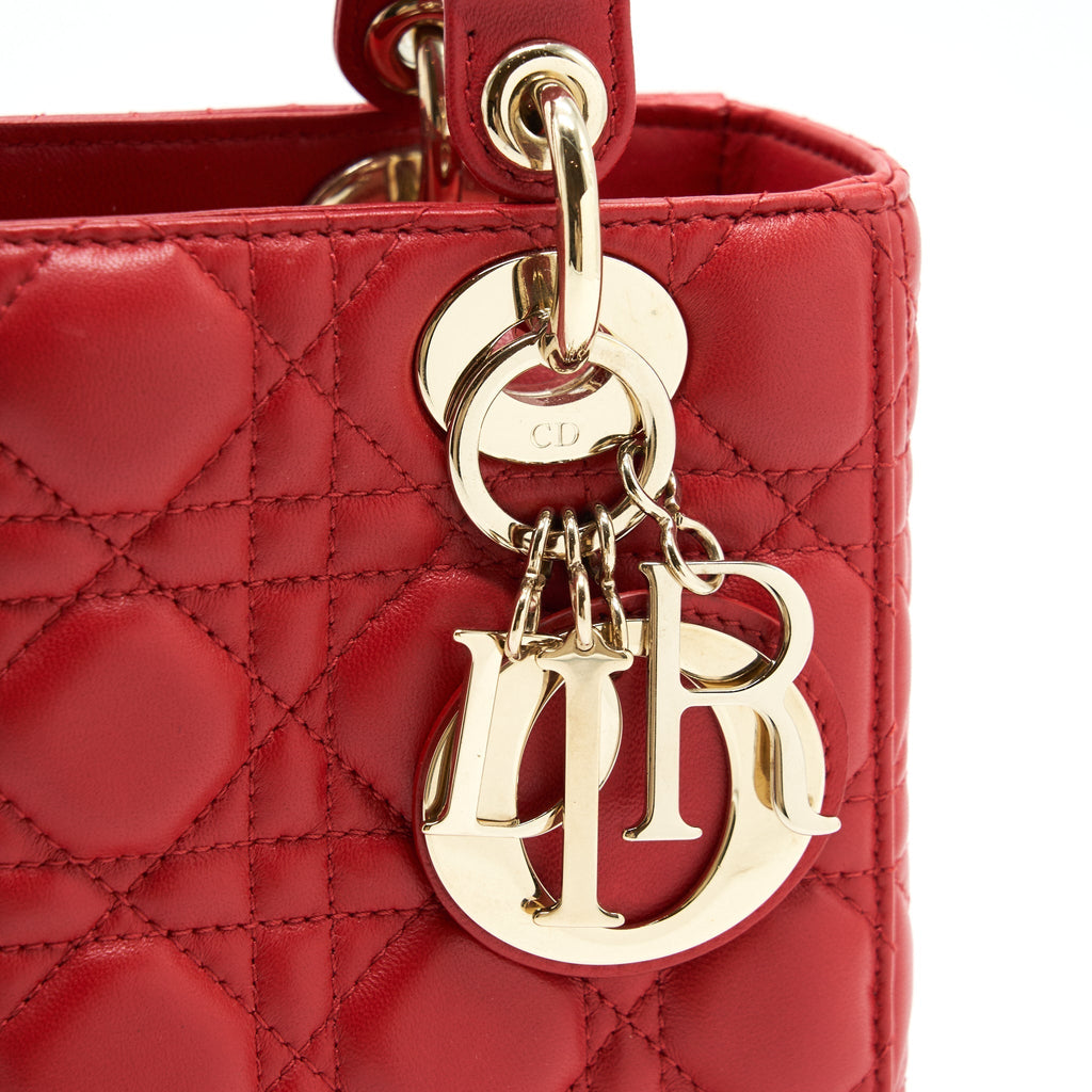 DIOR SMALL LADY DIOR BAG LAMBSKIN RED LGHW