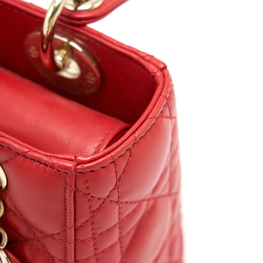 DIOR SMALL LADY DIOR BAG LAMBSKIN RED LGHW