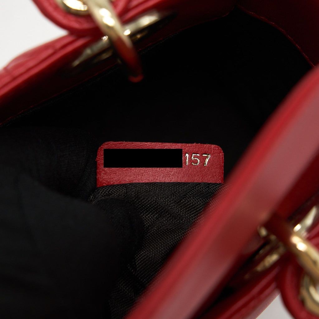 DIOR SMALL LADY DIOR BAG LAMBSKIN RED LGHW