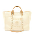 CHANEL DEAUVILLE TOTE BAG FABRIC/LEATHER CREAMY WHITE/BEIGE GHW