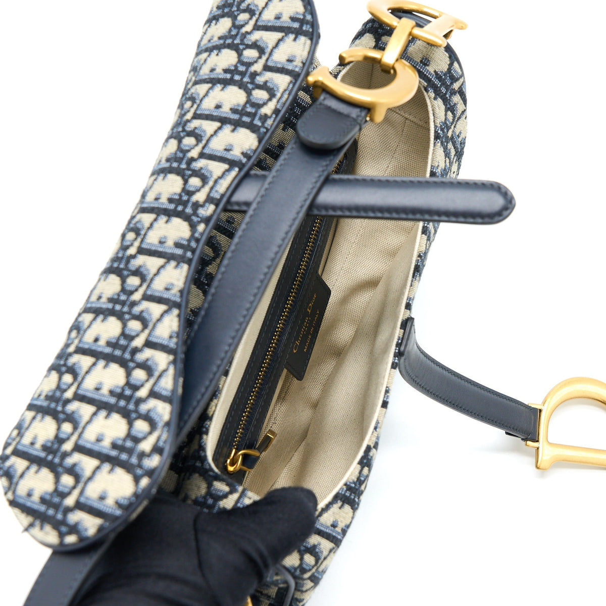 DIOR MEDIUM DIOR SADDLE BAG BLUE DIOR OBLIQUE JACQUARD GHW