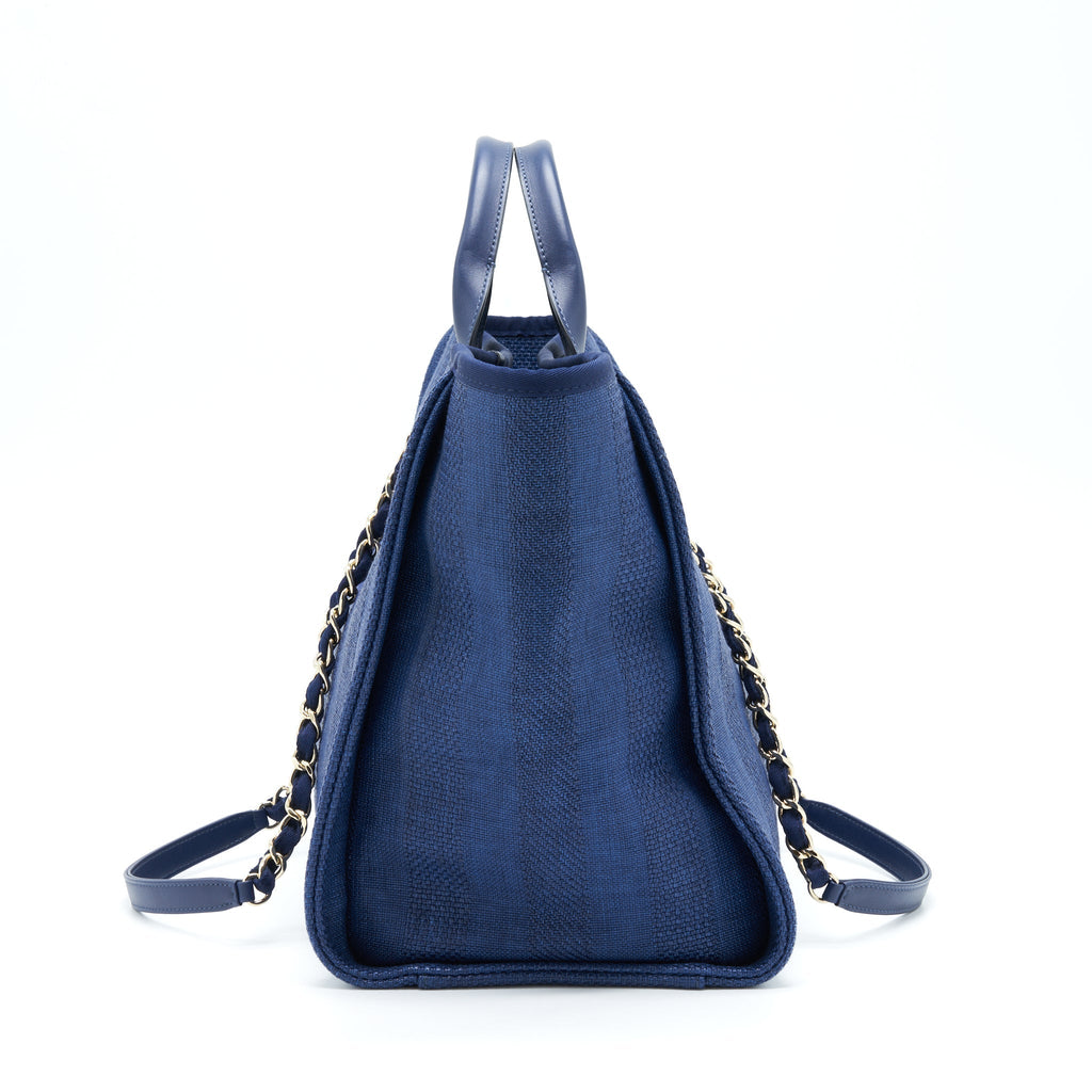 CHANEL DEAUVILLE TOTE BAG CANVAS DARK BLUE GHW