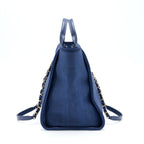 CHANEL DEAUVILLE TOTE BAG CANVAS DARK BLUE GHW