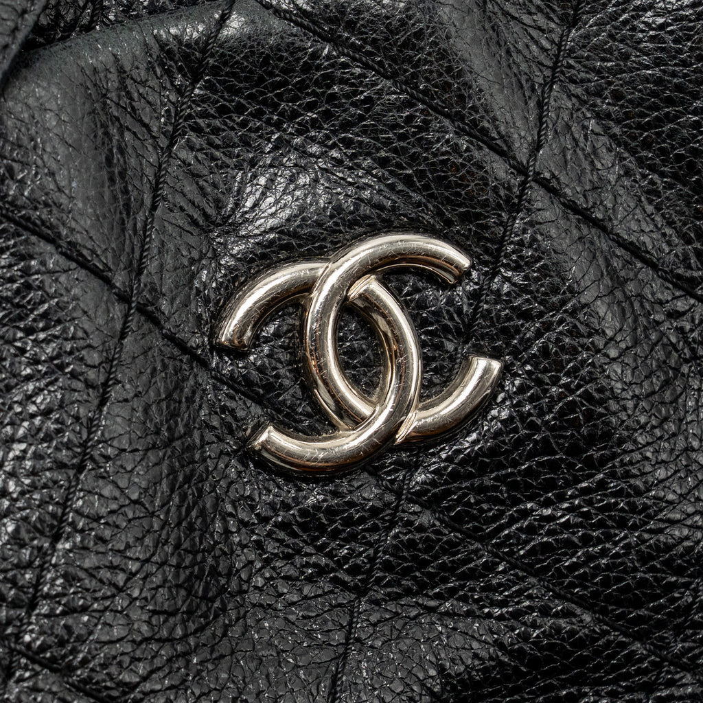 Chanel On the Road Large Shopping Tote Bag Shiny Grained Calfskin Black SHW