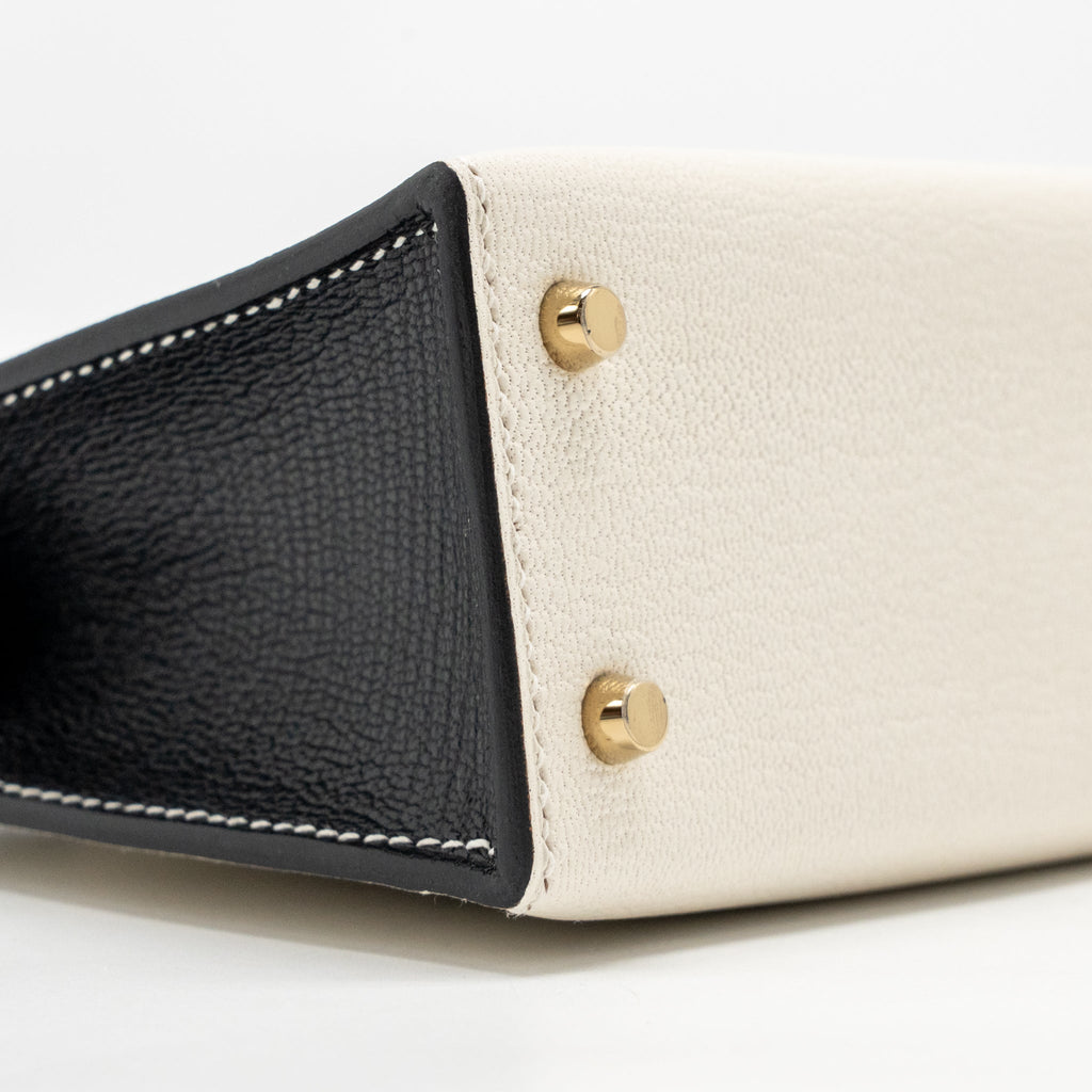 Hermes mini kelly II special order chèvre Mysore nata/black LGHW
