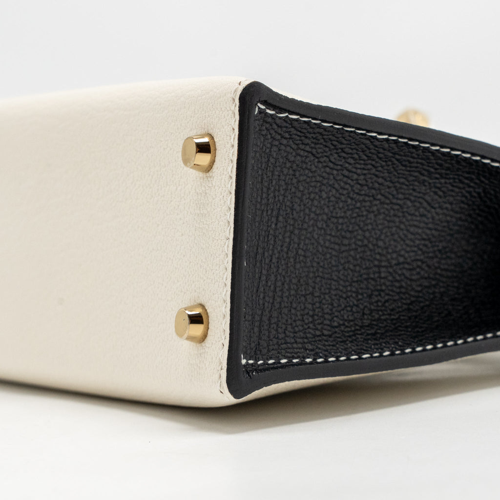 Hermes mini kelly II special order chèvre Mysore nata/black LGHW