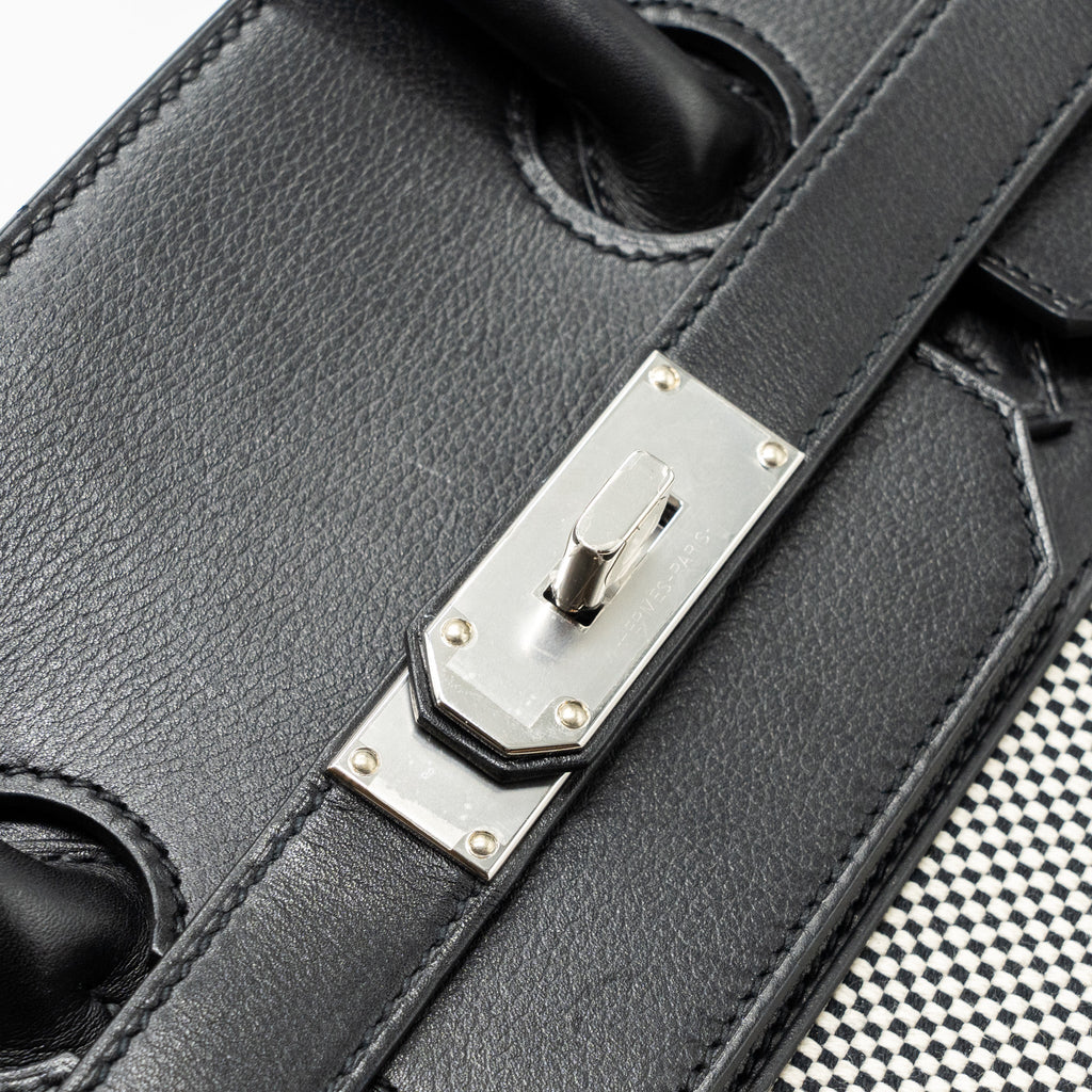 Hermes hac birkin 40 toile Gris canvas / evergrain black/ ecru SHW