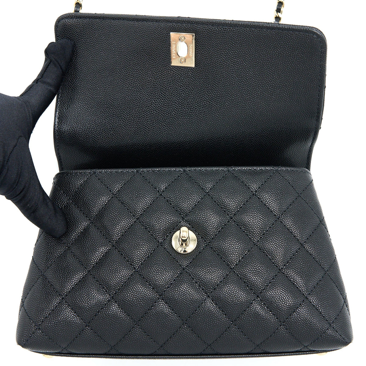 CHANEL SMALL COCO HANDLE FLAP BAG CAVIAR BLACK LGHW (MICROCHIP)