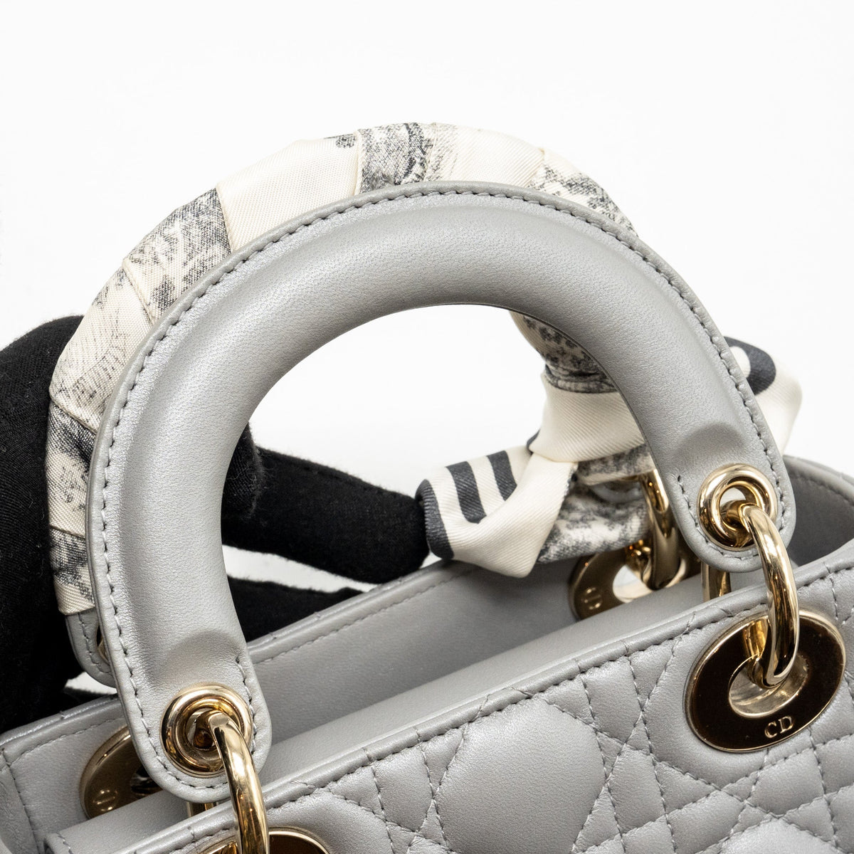DIOR MINI LADY DIOR LAMBSKIN IRIDESCENT GREY LGHW