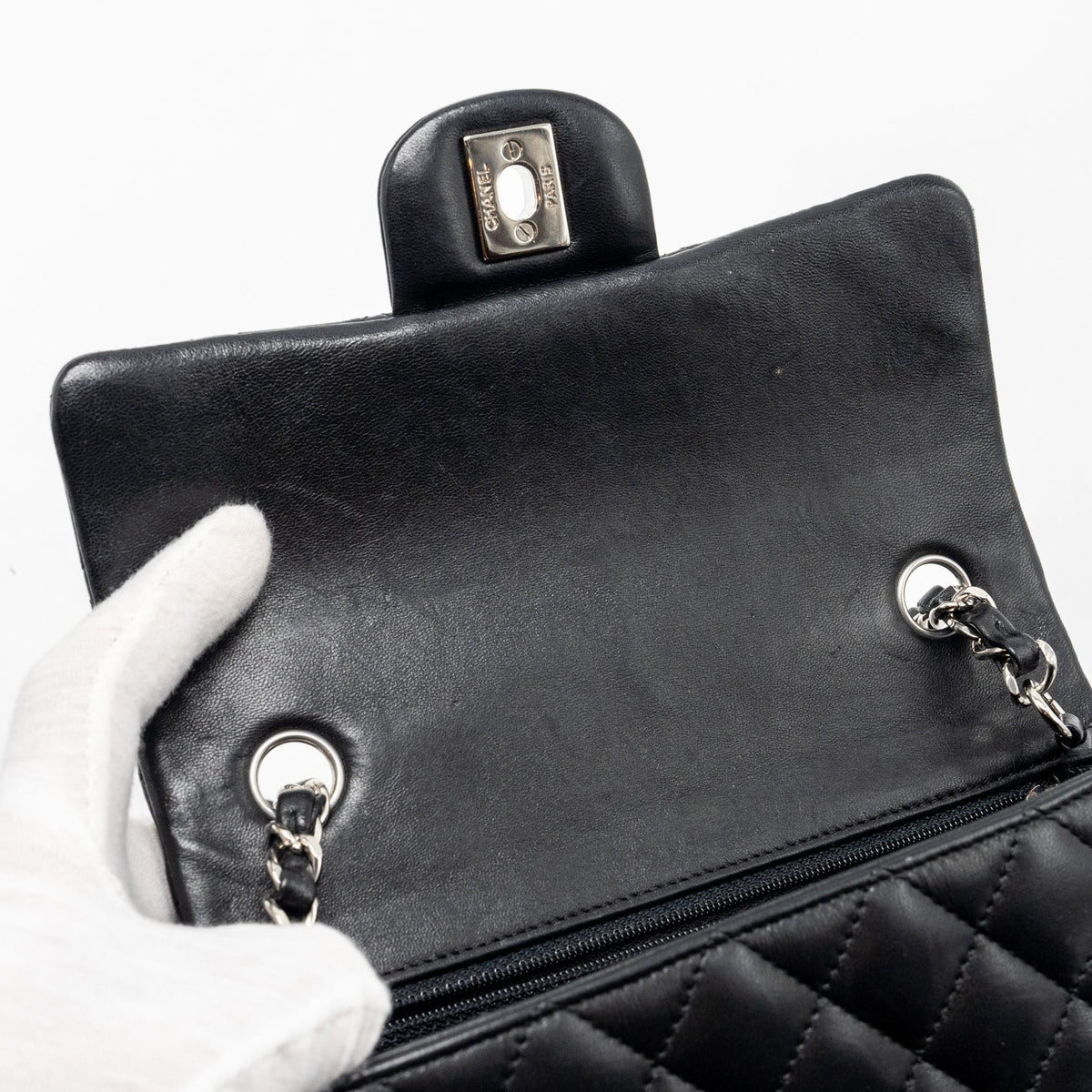CHANEL MINI RECTANGULAR FLAP BAG LAMBSKIN BLACK SHW