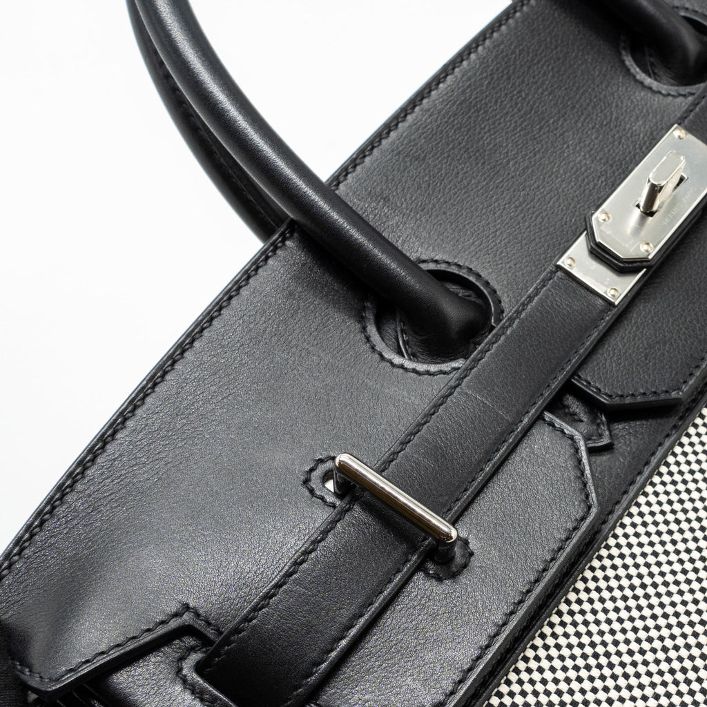 Hermes hac birkin 40 toile Gris canvas / evergrain black/ ecru SHW