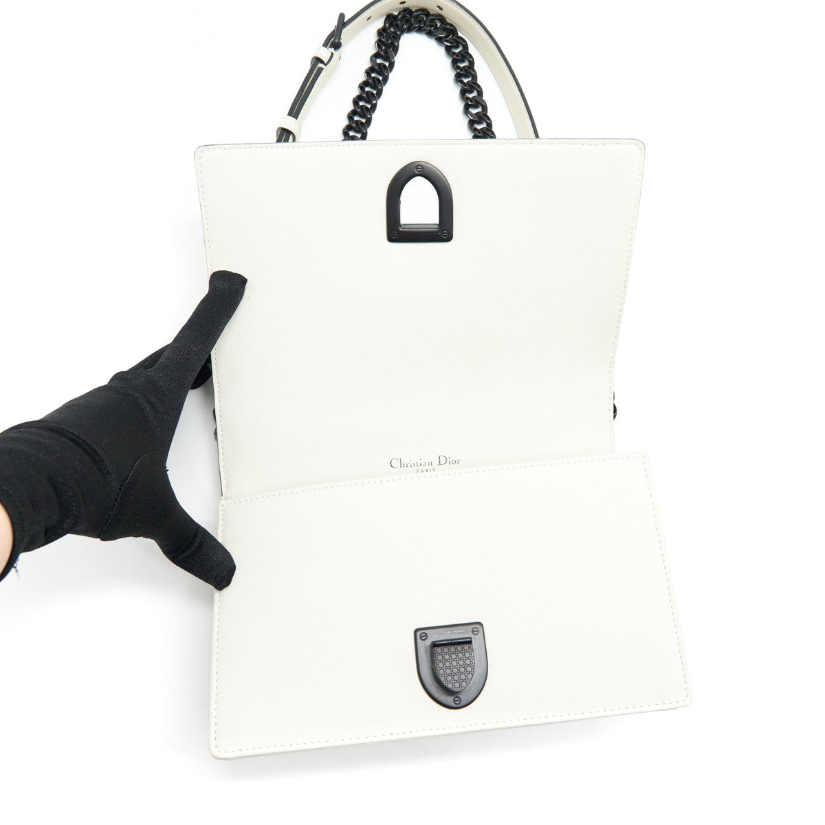 DIOR SMALL DIORAMA STUDDED WHITE WITH BLACK HARDWARE