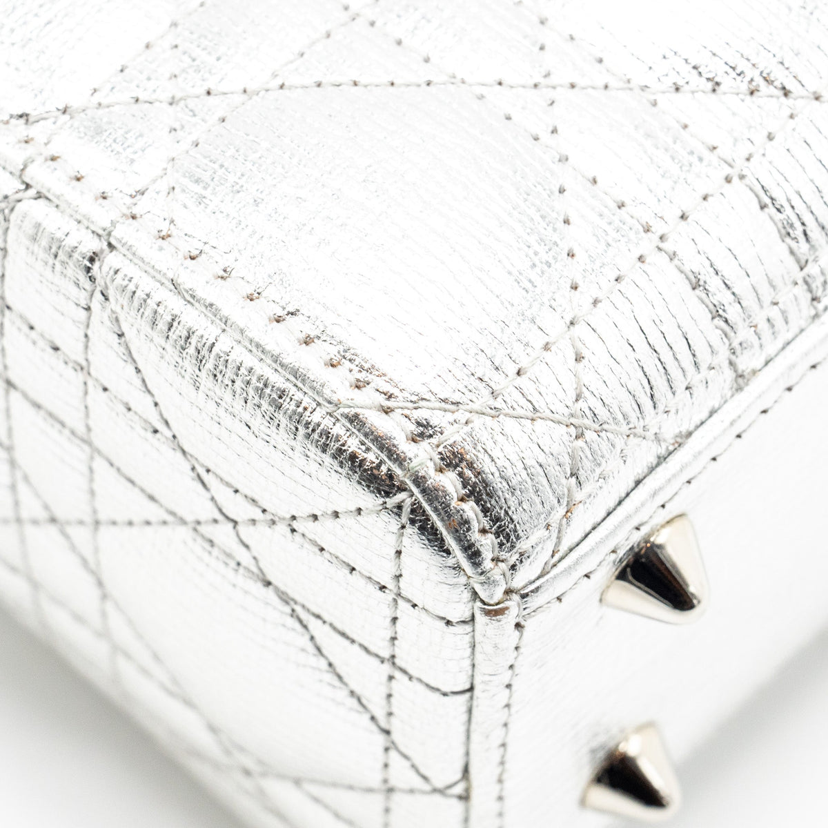 DIOR SMALL MY ABC LADY DIOR CANNAGE CALFSKIN METALLIC SILVER SHW