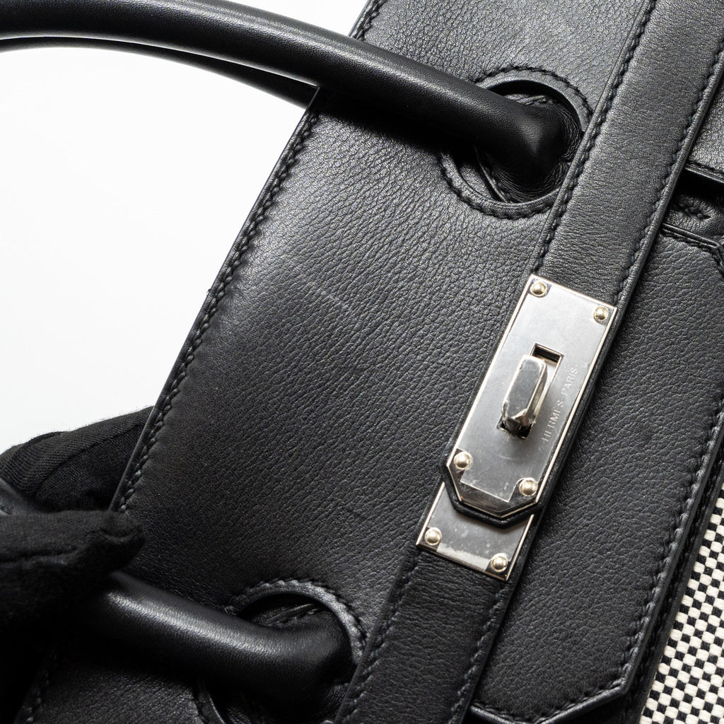 Hermes hac birkin 40 toile Gris canvas / evergrain black/ ecru SHW
