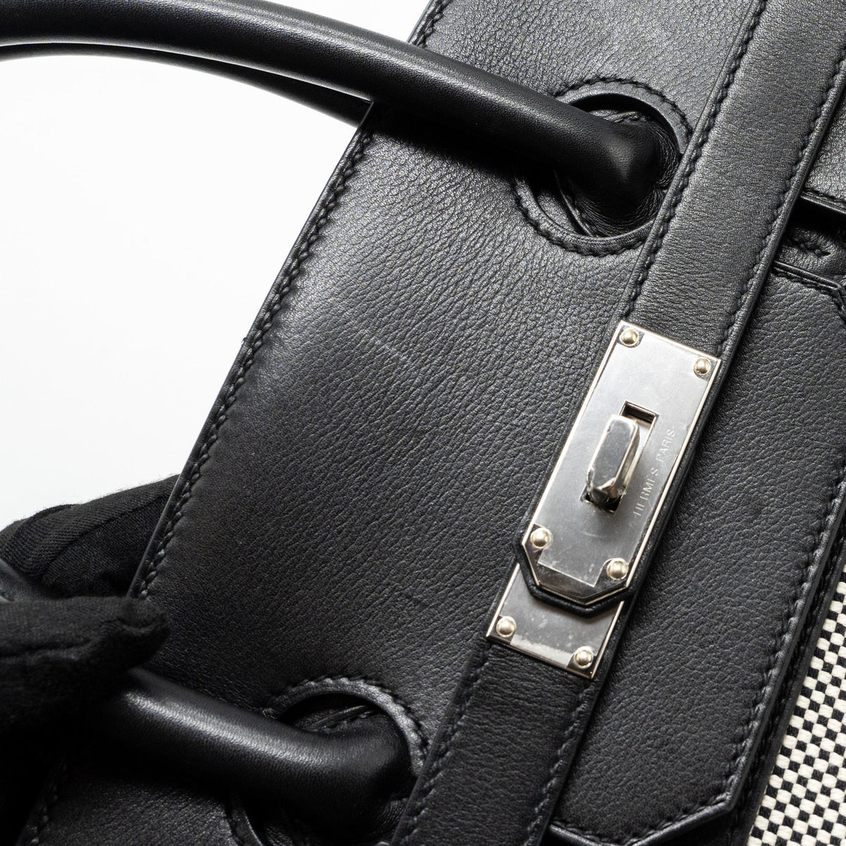 Hermes hac birkin 40 toile Gris canvas / evergrain black/ ecru SHW