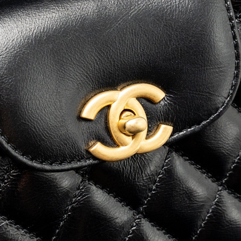 Chanel MINI KELLY SHOPPING TOTE BAG SHINY CRUMPLED CALFSKIN BLACK GHW (MICROCHIP)