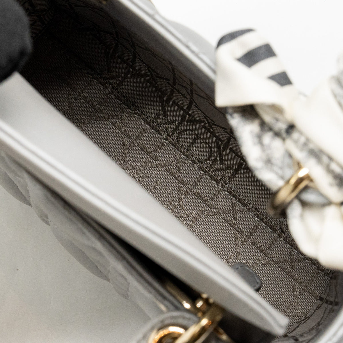 DIOR MINI LADY DIOR LAMBSKIN IRIDESCENT GREY LGHW