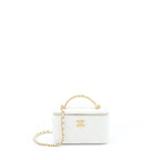 CHANEL 22S LOGO TOP HANDLE LONG VANITY WITH CHAIN CAVIAR WHITE GHW