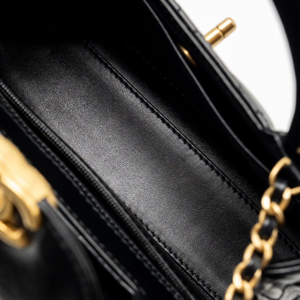 Chanel MINI KELLY SHOPPING TOTE BAG SHINY CRUMPLED CALFSKIN BLACK GHW (MICROCHIP)
