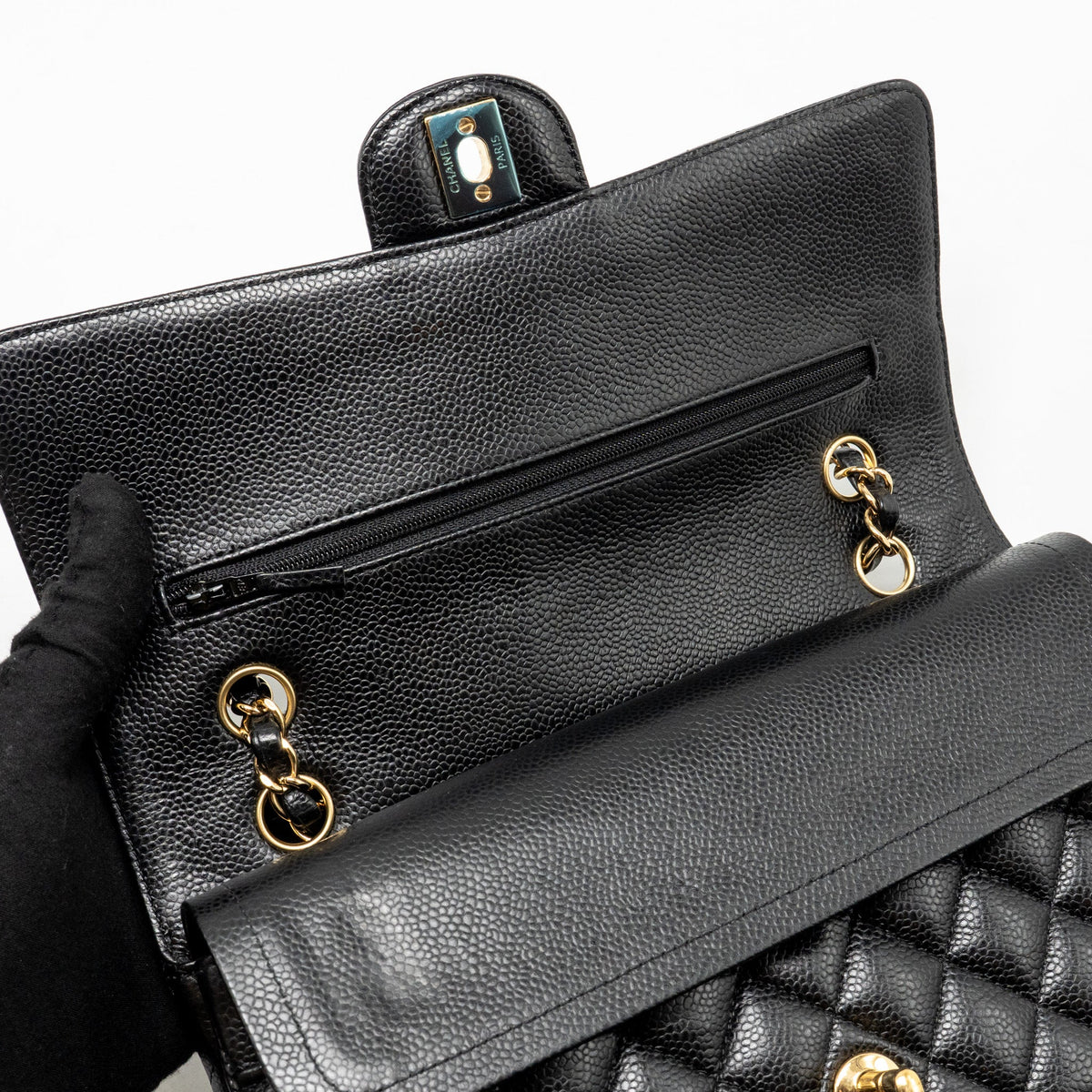 CHANEL MEDIUM CLASSIC DOUBLE FLAP BAG CAVIAR BLACK GHW