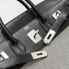 Hermes hac birkin 40 toile Gris canvas / evergrain black/ ecru SHW