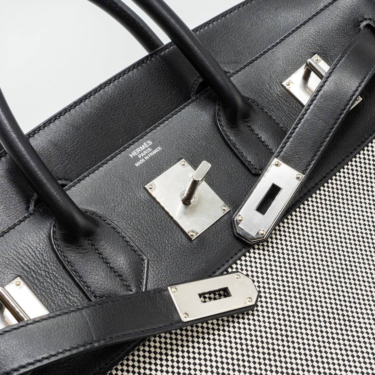 Hermes hac birkin 40 toile Gris canvas / evergrain black/ ecru SHW