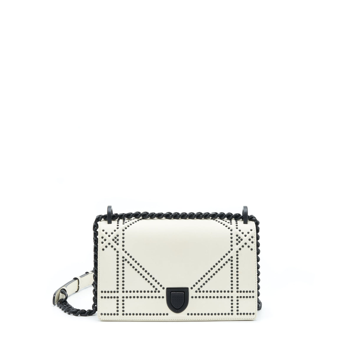 DIOR SMALL STUDDED DIORAMA WHITE WITH BLACK HARDWARE
