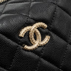 CHANEL 25C DETAIL LOGO QUILTED HOBO BAG CAVIAR BLACK GHW (MICROCHIP)