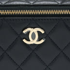 CHANEL 22A TOP HANDLE LONG VANITY CASE LAMBSKIN BLACK LGHW