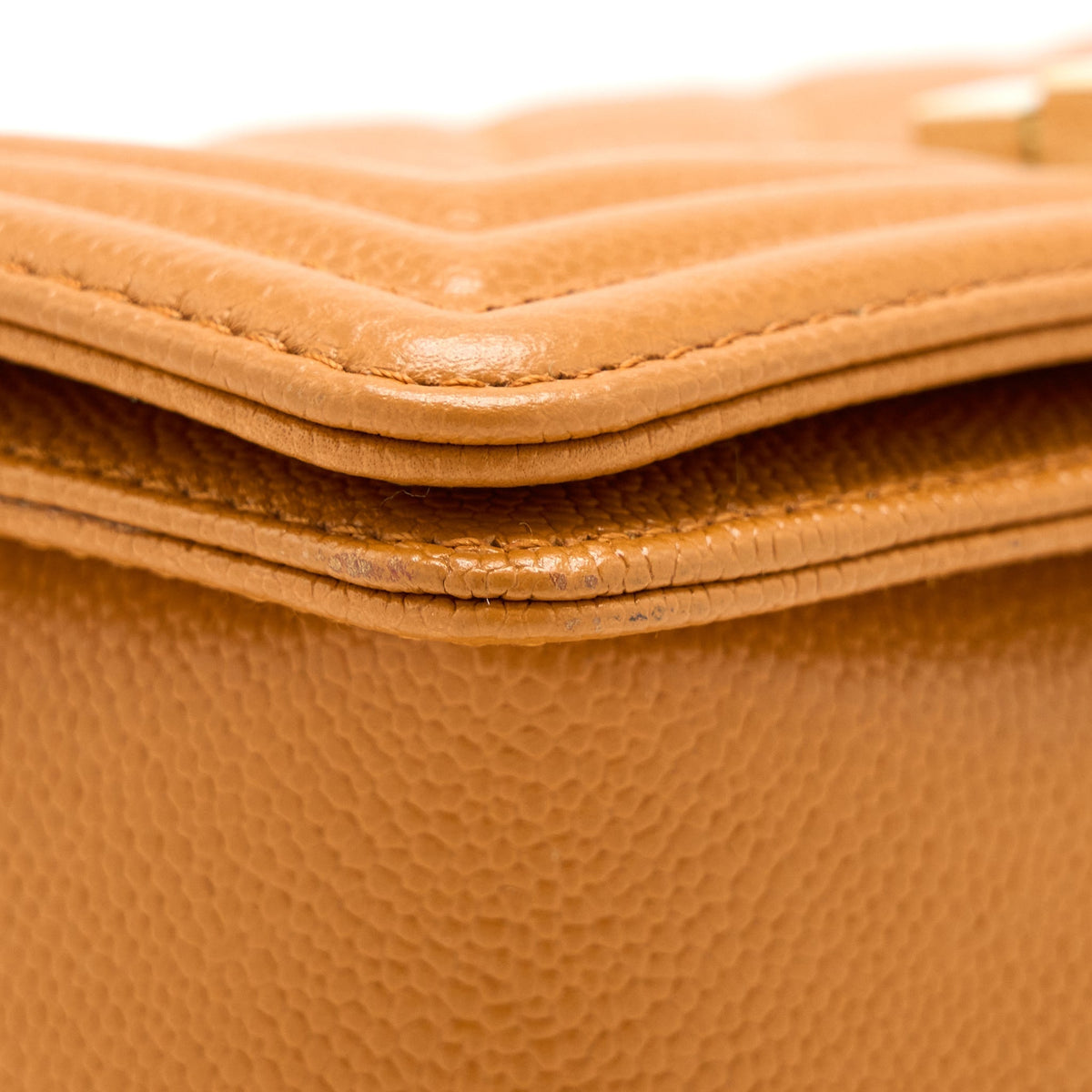 CHANEL SMALL BOY BAG CAVIAR 21A NC630 CARAMEL LGHW (MICROCHIP)