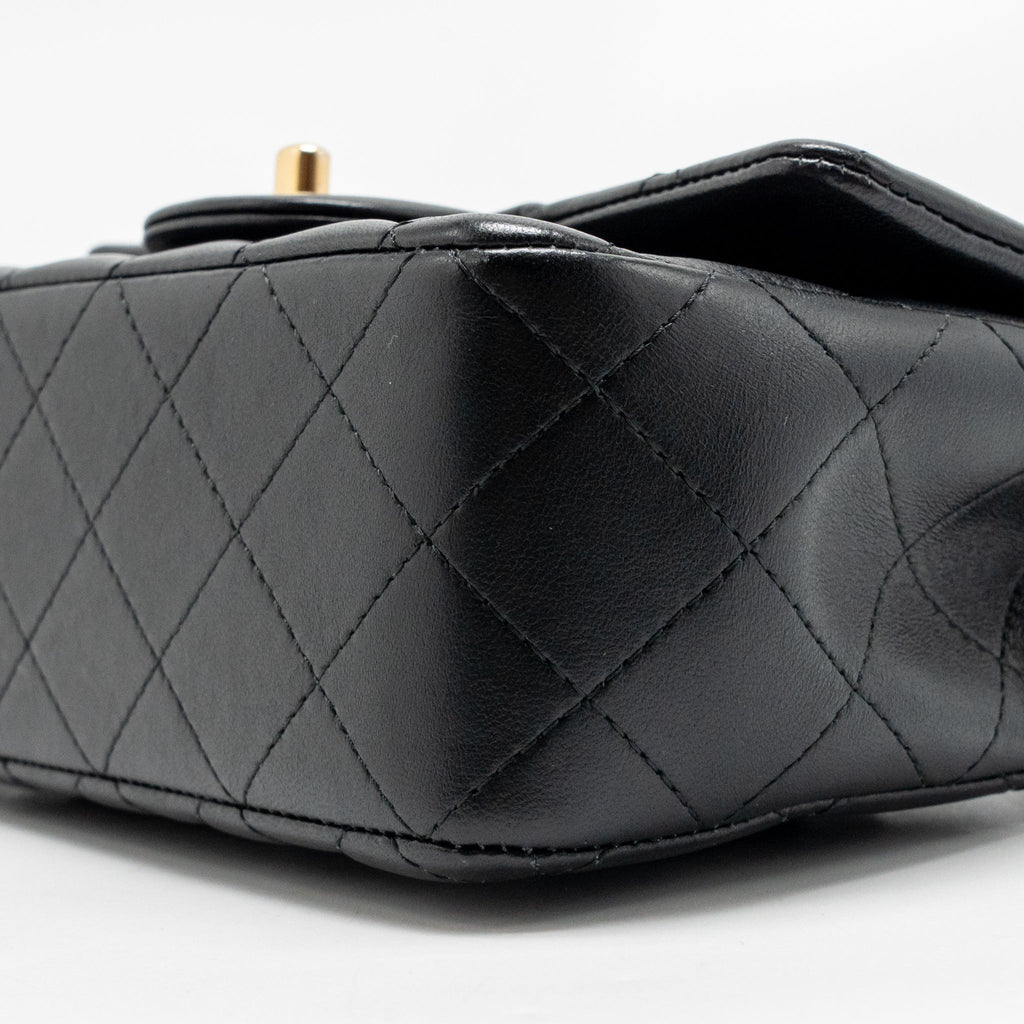 Chanel Top Handle Mini Rectangular Flap Bag Lambskin Black GHW (Microchip)
