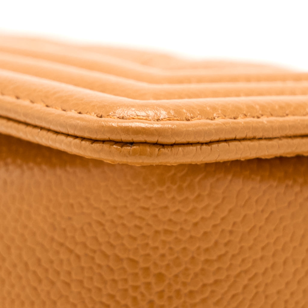CHANEL SMALL BOY BAG CAVIAR 21A NC630 CARAMEL LGHW (MICROCHIP)