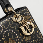 DIOR MEDIUM LADY DIOR EMBROIDERED FLORAL LIMITED EDITION LEATHER BLACK/GOLD GHW