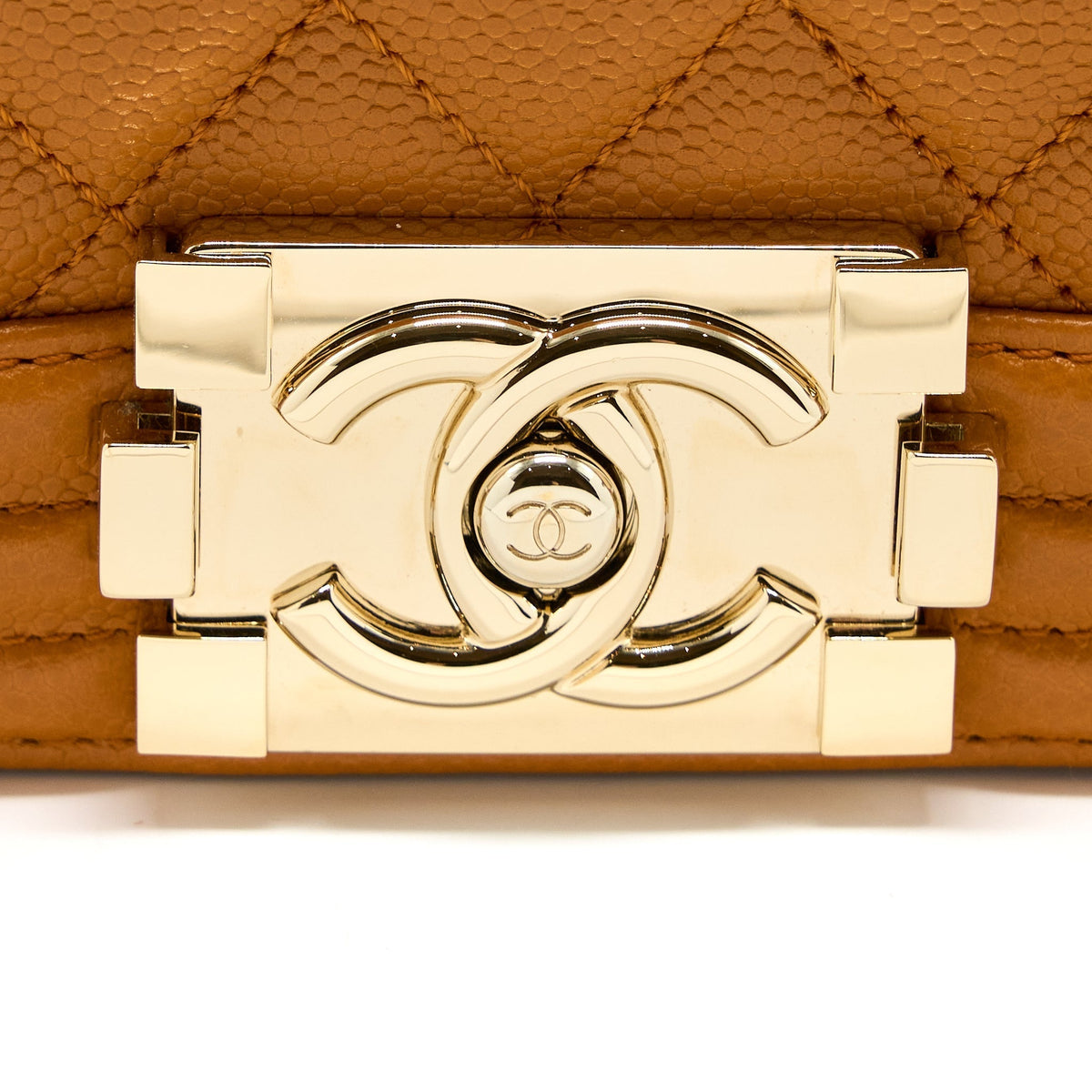 CHANEL SMALL BOY BAG CAVIAR 21A NC630 CARAMEL LGHW (MICROCHIP)