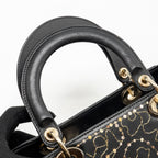 DIOR MEDIUM LADY DIOR EMBROIDERED FLORAL LIMITED EDITION LEATHER BLACK/GOLD GHW