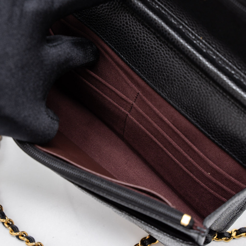 CHANEL CLASSIC WALLET ON CHAIN CAVIAR BLACK GHW (MICROCHIP)