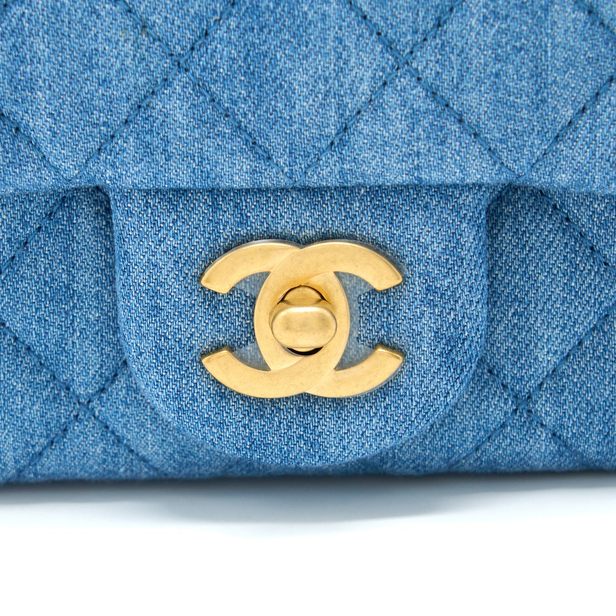 CHANEL PEARL CRUSH MINI SQUARE FLAP BAG DENIM BRUSHED GHW (MICROCHIP)