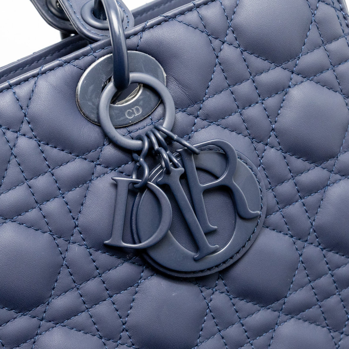Dior Large Lady Dior Cannage Calfskin Dark Blue with Dark Blue Hardware