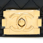 CHANEL SMALL BOY BAG CAVIAR BLACK WITH BRUSHED GHW(MICROCHIP)