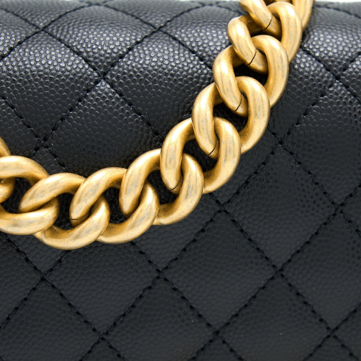 CHANEL SMALL BOY BAG CAVIAR BLACK WITH BRUSHED GHW(MICROCHIP)