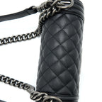 CHANEL SMALL BOY BAG CAVIAR BLACK RUTHENIUM SHW (MICROCHIP)