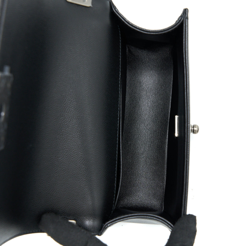 CHANEL SMALL BOY BAG CAVIAR BLACK RUTHENIUM SHW (MICROCHIP)
