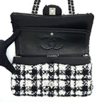 CHANEL CLASSIC DOUBLE FLAP BAG TWEED BLACK/WHITE SHW