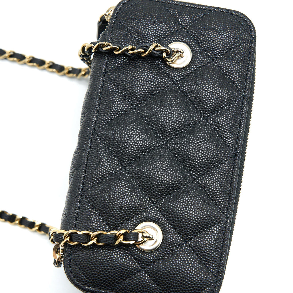 CHANEL 23C LONG VANITY WITH CHAIN CAVIAR BLACK LGHW