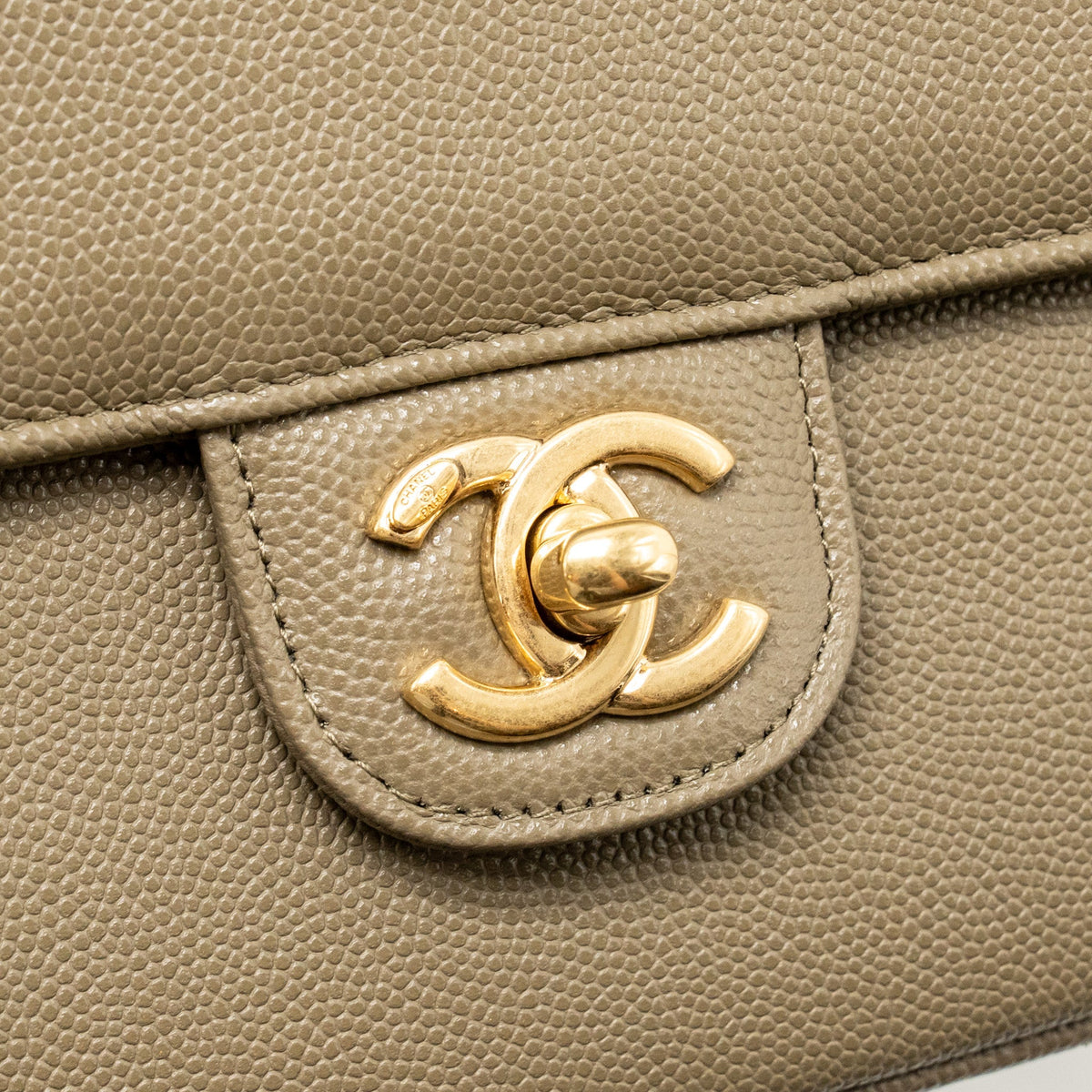 Chanel Small Preppy Coco Shoulder Flap Bag Grained Shiny Calfskin Dark Khaki GHW (Microchip)